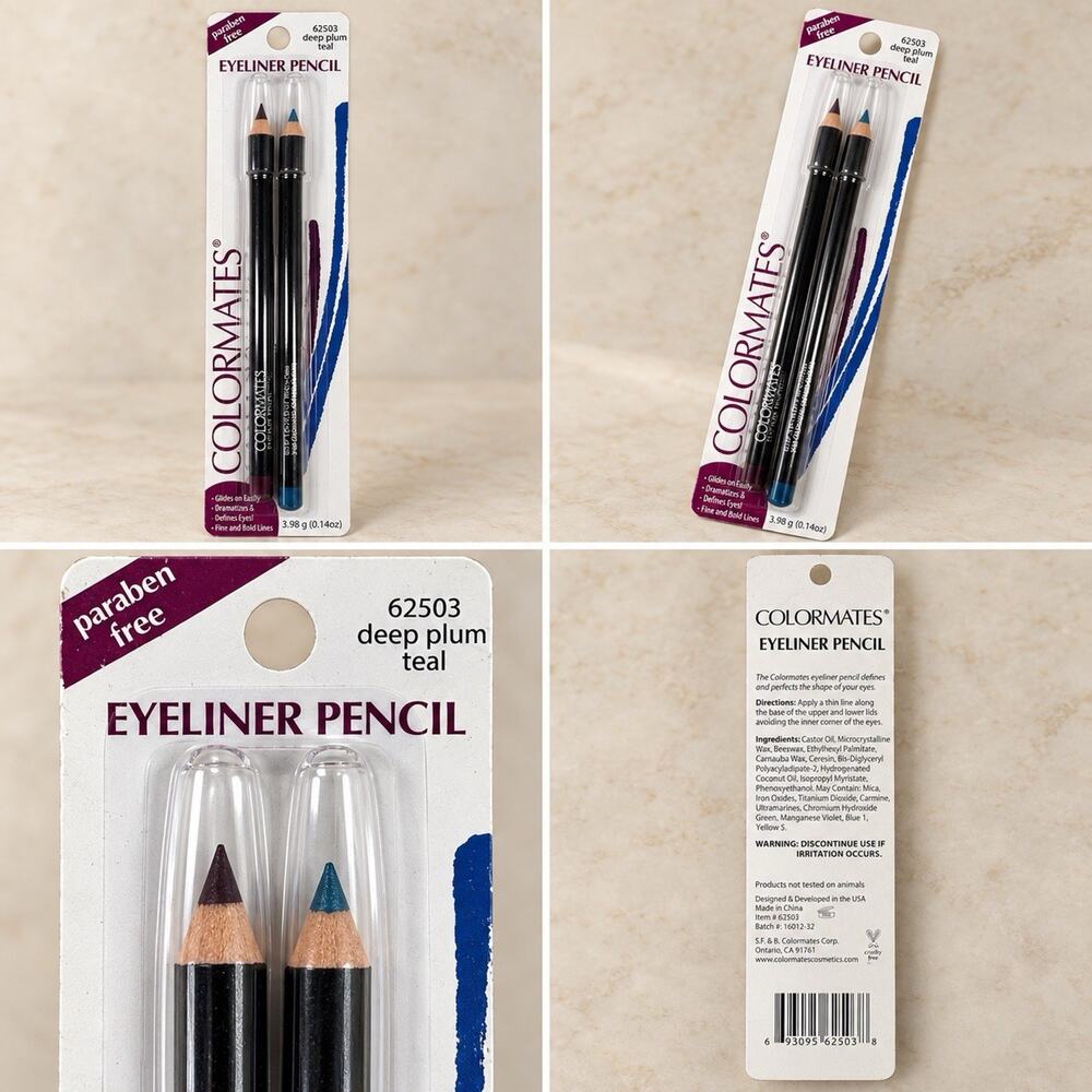Colormates Eyeliner Pencils Deep Plum Teal 2 Pack 62503 Paraben Free New